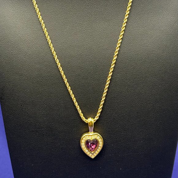 VTG Swarovski S.A.L. Faux Amethyst & Crystals on Gold-Tone Heart Pendant - Picture 2 of 11